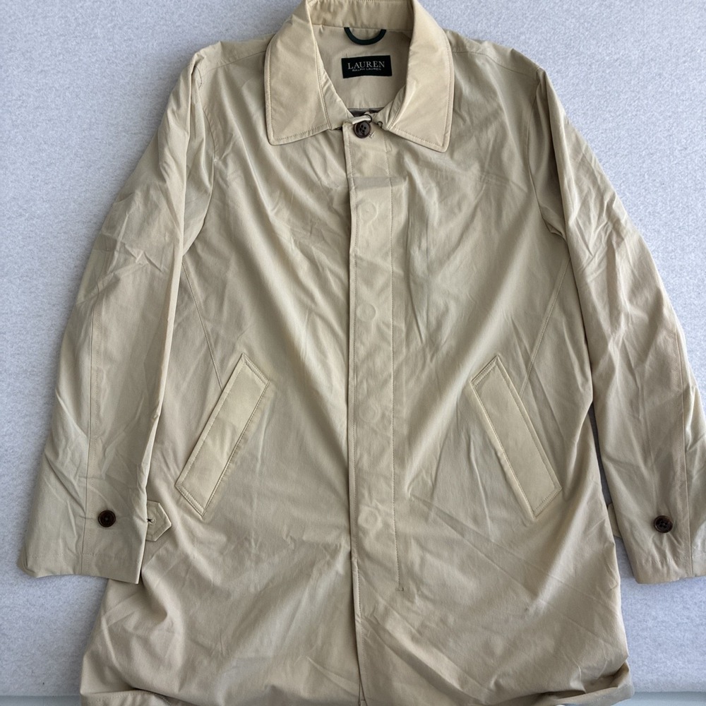 Lauren Ralph Lauren Mens Raincoat Size 38R Tan Trenchcoat Preppy Old Money